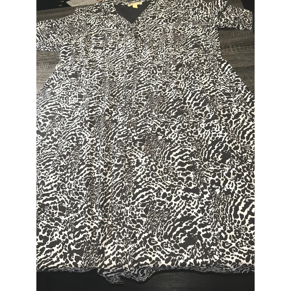 Michael Kors Animal Print Button Down Shirt Dress Midi‎ V-Neck Short Sleeve 3X